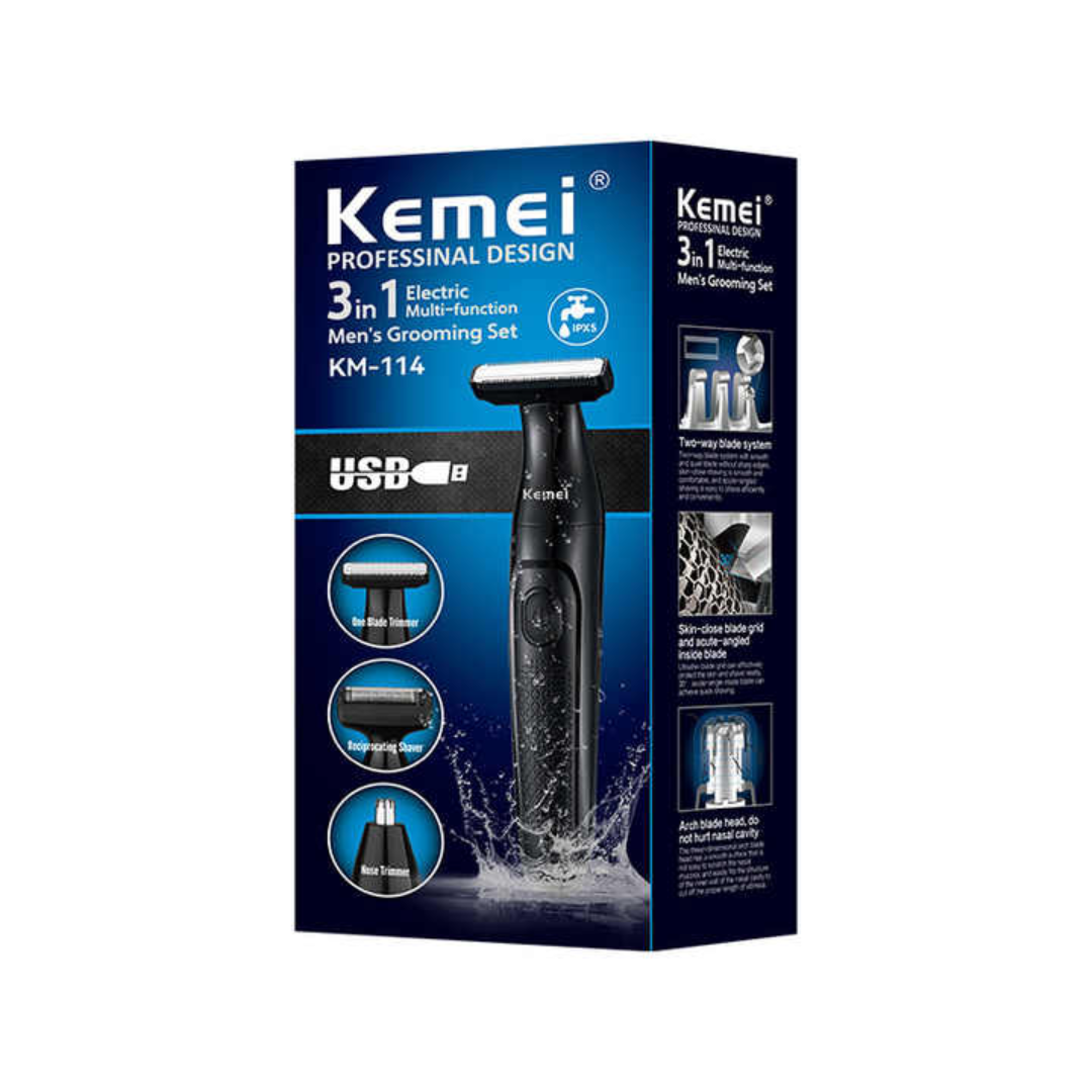 Kemei KM-114 3-in-1 Grooming Kit – Full Set with Attachments