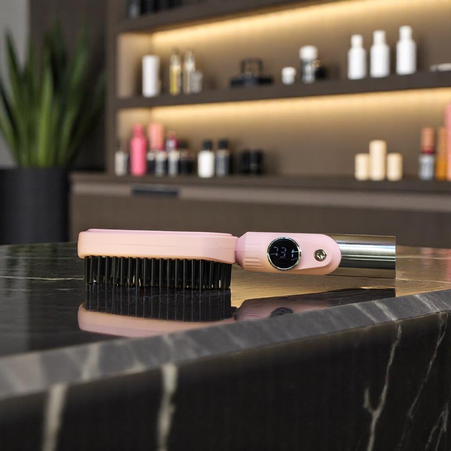 ENZO EN-4002 Pink Keratin Hair Straightener Brush – Ionic Hot Air Comb with Adjustable Temperature and Anti-Scald Design ENZO Professional