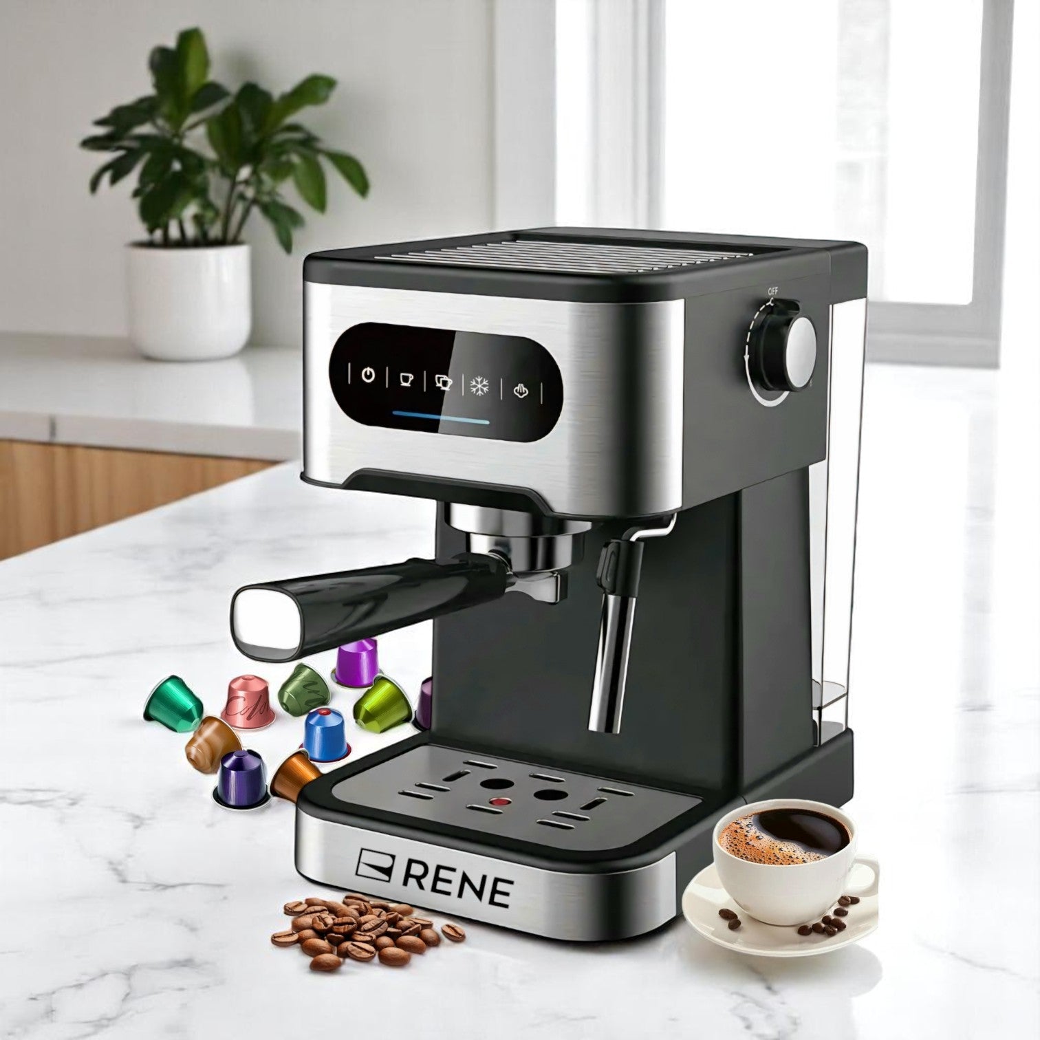 Rene 1711 6-in-1 Professional Coffee Maker with Digital Display