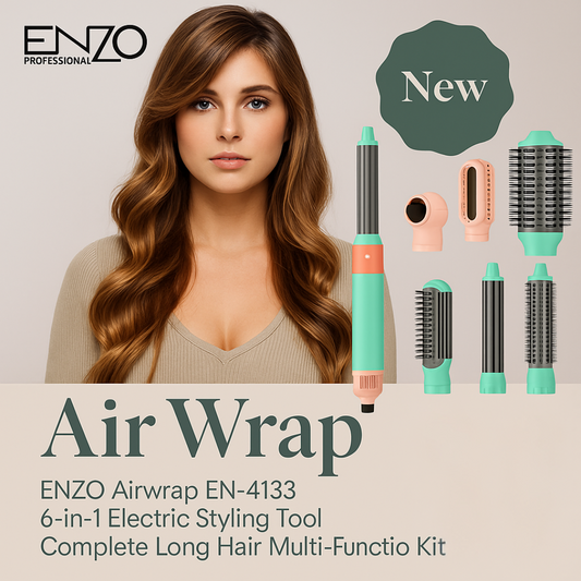 ENZO Airwrap Complete Long EN-4133 6 في 1 مكواة فرد الشعر الكهربائية الكاملة متعددة الوظائف ومكواة تجعيد الشعر ومشط وفرشاة هواء ساخن 