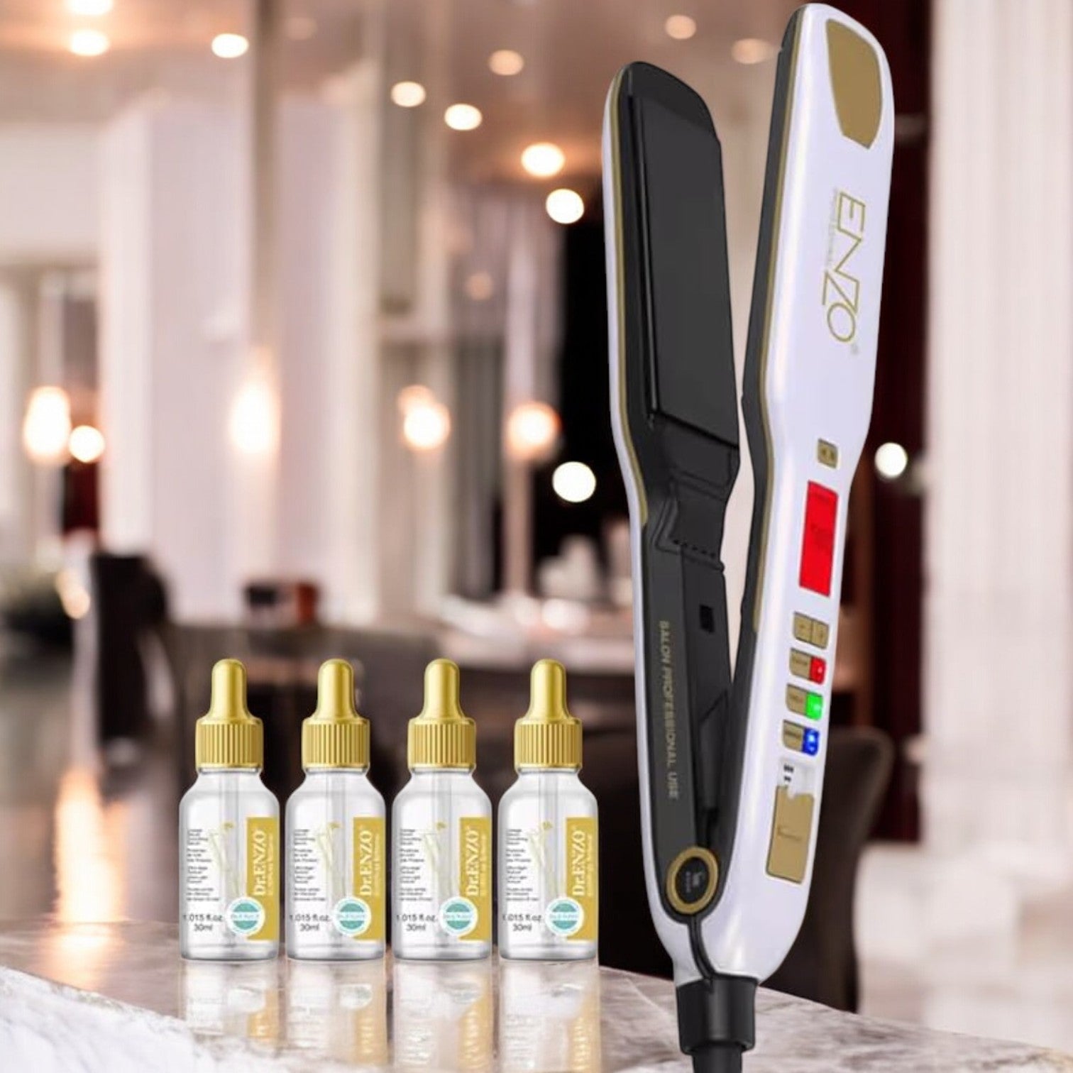 ENZO EN-5111B professional hair straightener with ceramic titanium plates