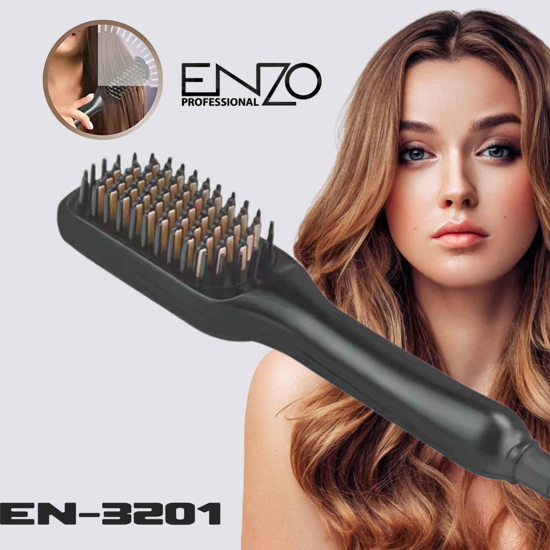 ENZO EN-3201 Anti-Scalding Hair Straightening Comb – Dual Voltage, Fast Heating Enzo