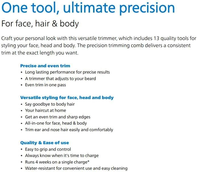 Philips MG7920/15 13-in-1 Cordless Grooming Kit – Showerproof Trimmer for Face, Hair, and Body