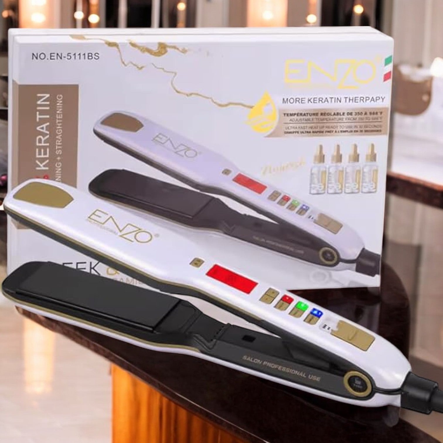 ENZO EN-5111B professional hair straightener with ceramic titanium plates