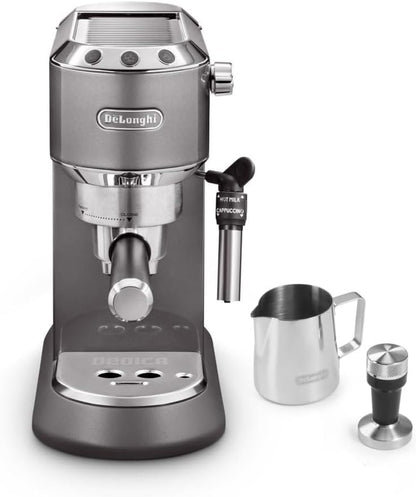 De'Longhi Dedica Arte Espresso Machine - MyLatteArt Milk Foam Nozzle, Precision Steam Wand, Steel Tamper Included, Grey - Create Perfect Espresso, Cappuccinos, and Latte Art at Home - EC885.GY