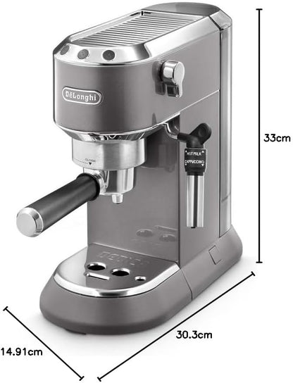 De'Longhi Dedica Arte Espresso Machine - MyLatteArt Milk Foam Nozzle, Precision Steam Wand, Steel Tamper Included, Grey - Create Perfect Espresso, Cappuccinos, and Latte Art at Home - EC885.GY