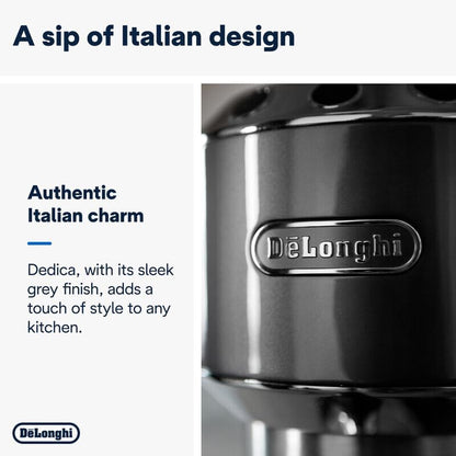De'Longhi Dedica Arte Espresso Machine - MyLatteArt Milk Foam Nozzle, Precision Steam Wand, Steel Tamper Included, Grey - Create Perfect Espresso, Cappuccinos, and Latte Art at Home - EC885.GY