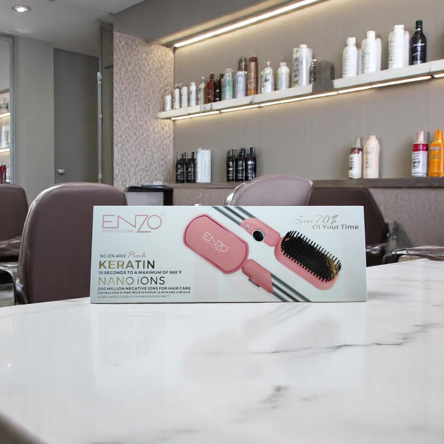 ENZO EN-4002 Pink Keratin Hair Straightener Brush – Ionic Hot Air Comb with Adjustable Temperature and Anti-Scald Design ENZO Professional