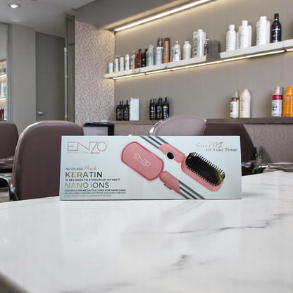 ENZO EN-4002 Pink Keratin Hair Straightener Brush – Ionic Hot Air Comb with Adjustable Temperature and Anti-Scald Design ENZO Professional