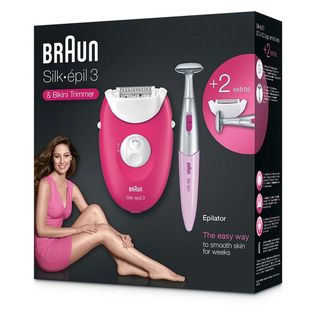 Braun Silk-épil 3 SE3420 Epilator with Bikini Trimmer – Raspberry Pink