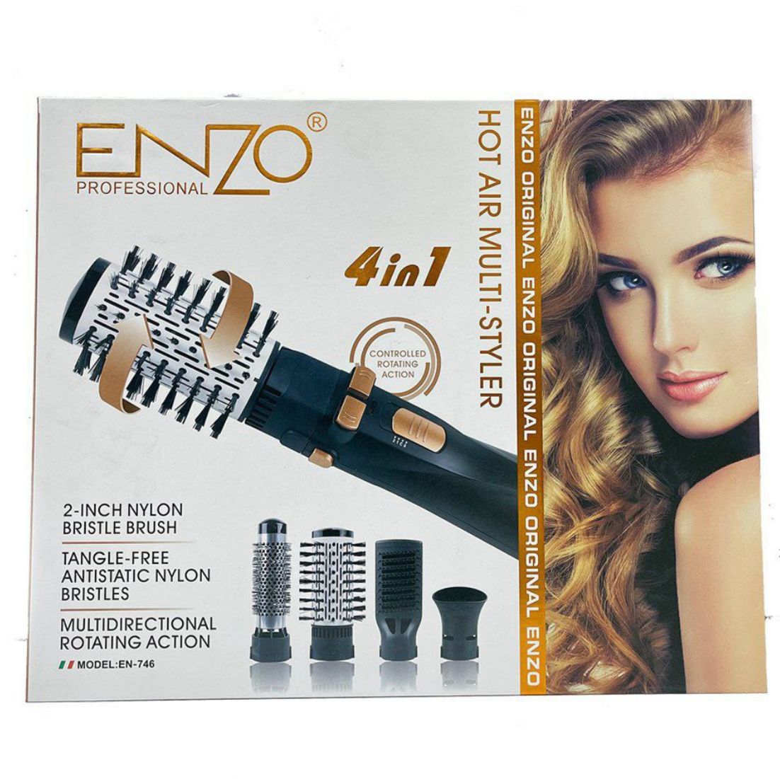 ENZO EN-746 4-in-1 Rotating Hot Air Styler – Professional Blow Dryer & Styling Brush with Ionic Technology