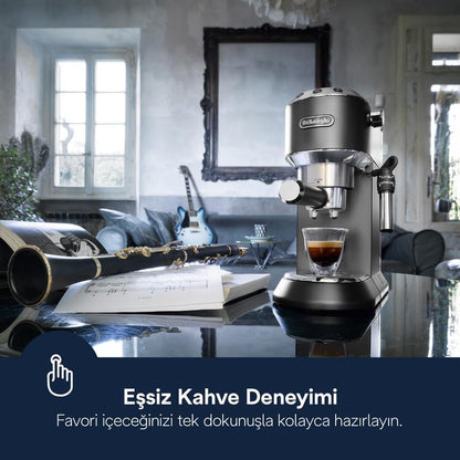 De'Longhi Dedica Arte Espresso Machine - MyLatteArt Milk Foam Nozzle, Precision Steam Wand, Steel Tamper Included, Grey - Create Perfect Espresso, Cappuccinos, and Latte Art at Home - EC885.GY
