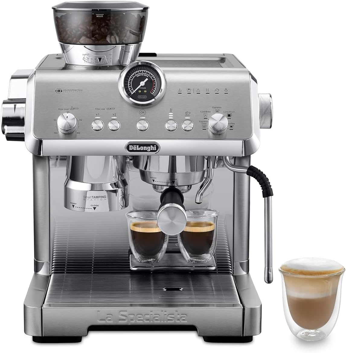 De'Longhi Cold Brew Coffee Machine LA SPECIALISTA OPERA Semi-Automatic Barista Espresso Machine with Built-in Grinder & Smart Tamping, Cold Extraction, 15 Bar Pressure, 15 Adjustable Settings EC9555.M
