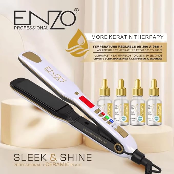 ENZO EN-5111B professional hair straightener with ceramic titanium plates