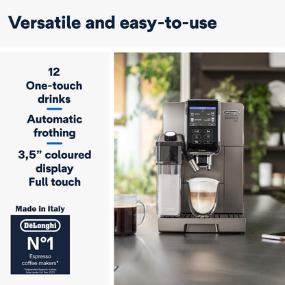 De'Longhi Fully Automatic Coffee Machine DINAMICA PLUS Bean to Cup Espresso, 18+ Pre-Set One Touch Recipes for Americano, Cappuccino, Latte, Macchiato & More (Made in Europe)