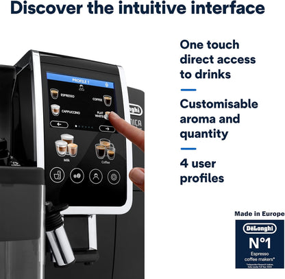 De'Longhi Fully Automatic Coffee Machine DINAMICA PLUS Bean to Cup Espresso, 18+ Pre-Set One Touch Recipes for Americano, Cappuccino, Latte, Macchiato & More (Made in Europe)