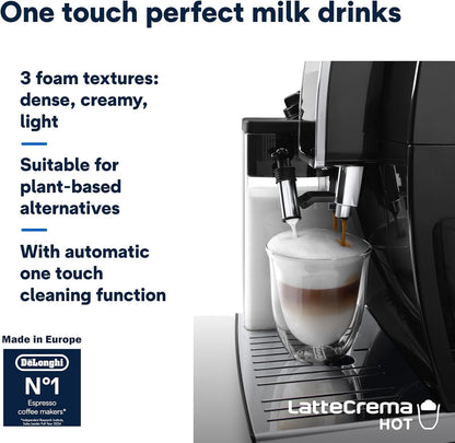 De'Longhi Fully Automatic Coffee Machine DINAMICA PLUS Bean to Cup Espresso, 18+ Pre-Set One Touch Recipes for Americano, Cappuccino, Latte, Macchiato & More (Made in Europe)