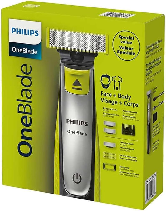 Philips OneBlade QP2834 Hybrid Electric Trimmer and Shaver for Face & Body – Rechargeable, Wet & Dry Use