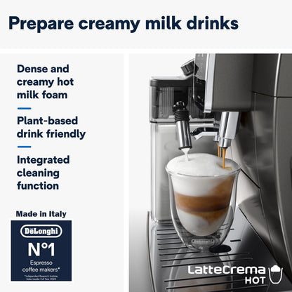 De'Longhi Fully Automatic Coffee Machine DINAMICA PLUS Bean to Cup Espresso, 18+ Pre-Set One Touch Recipes for Americano, Cappuccino, Latte, Macchiato & More (Made in Europe)