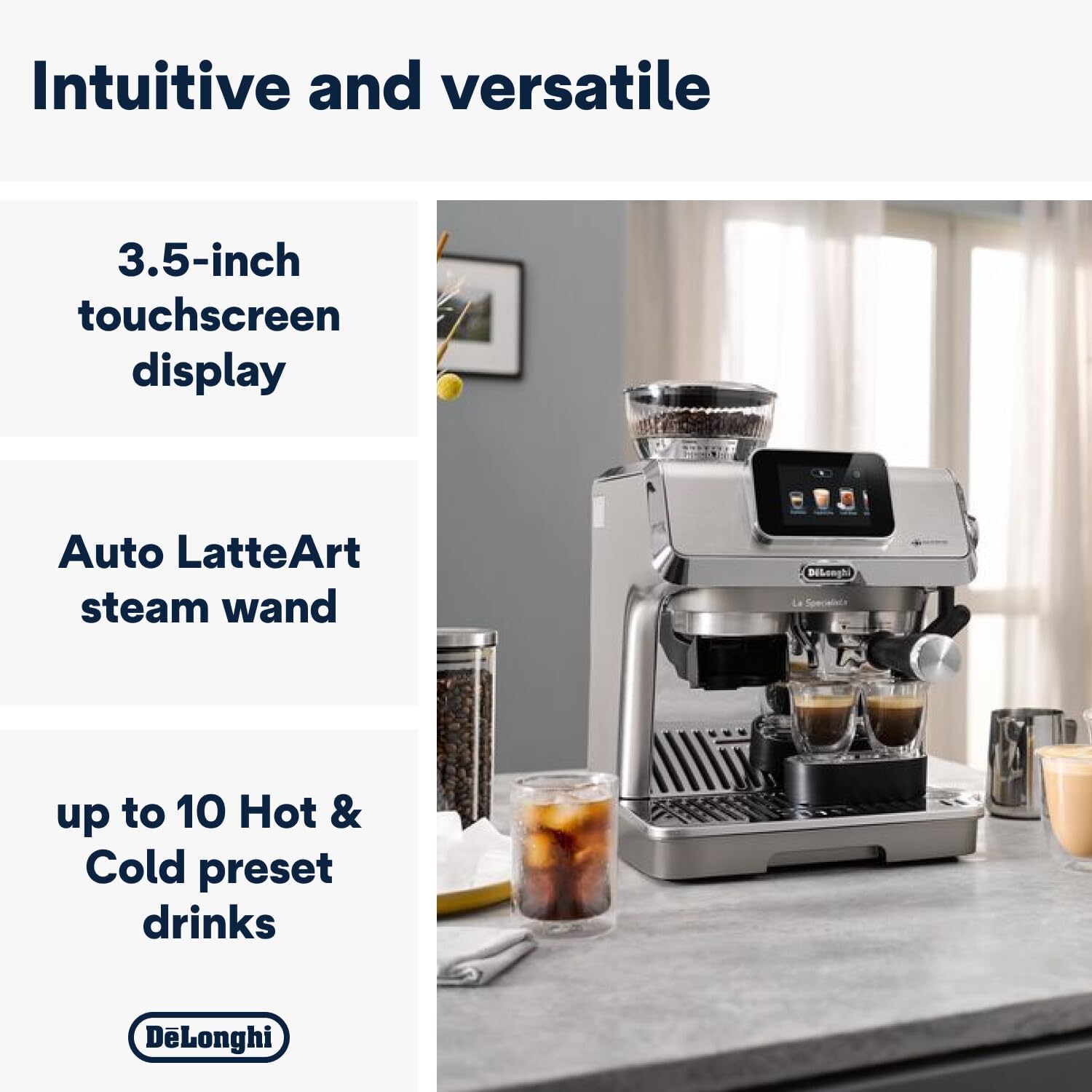 De'Longhi La Specialista Touch EC9455.M, Espresso Coffee Machine with Coffee Grinder, Cold Brew Function, Automatic or Manual Milk Frother, Intuitive Touch Control, Welcome Set, Metal