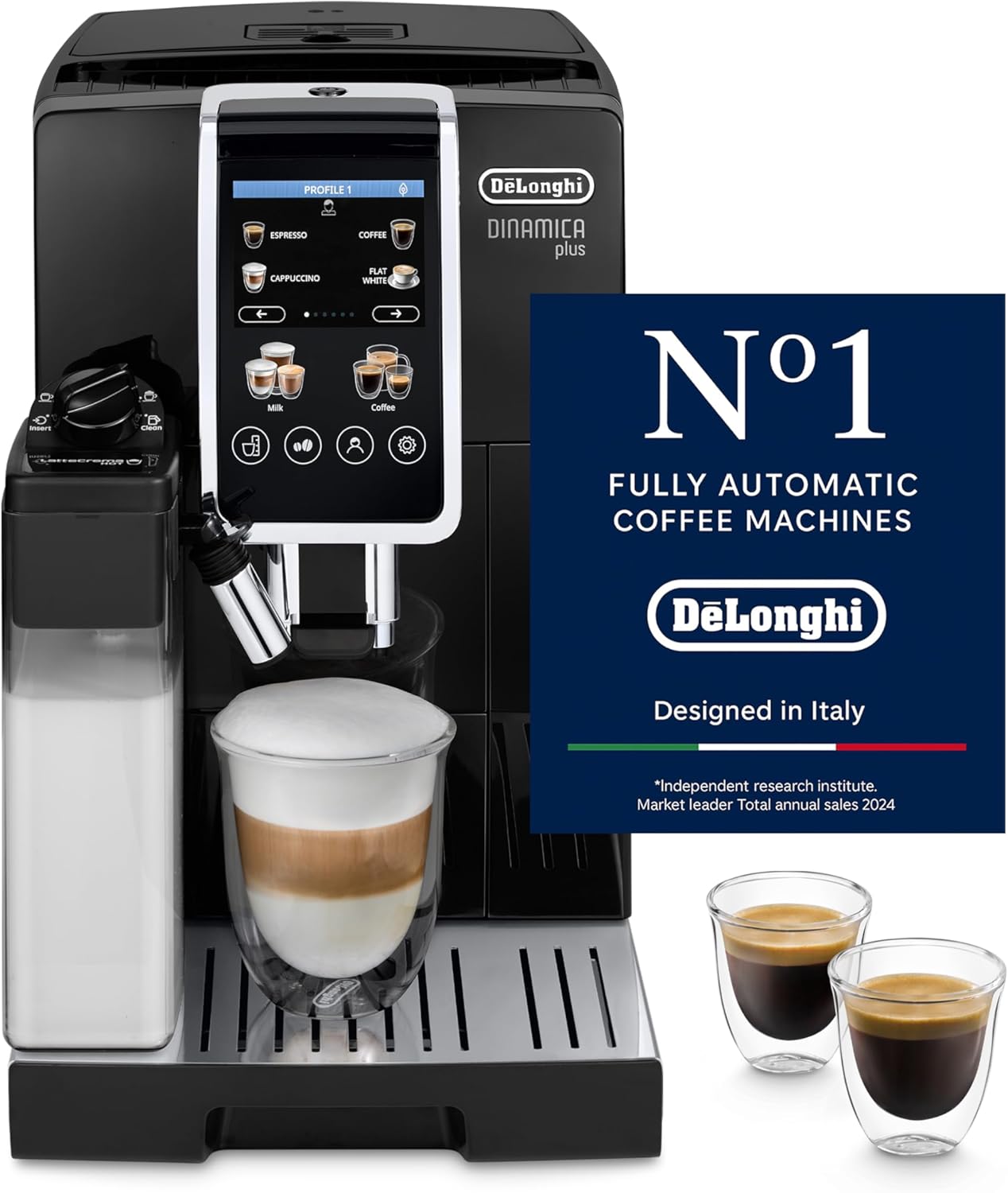 De'Longhi Fully Automatic Coffee Machine DINAMICA PLUS Bean to Cup Espresso, 18+ Pre-Set One Touch Recipes for Americano, Cappuccino, Latte, Macchiato & More (Made in Europe)