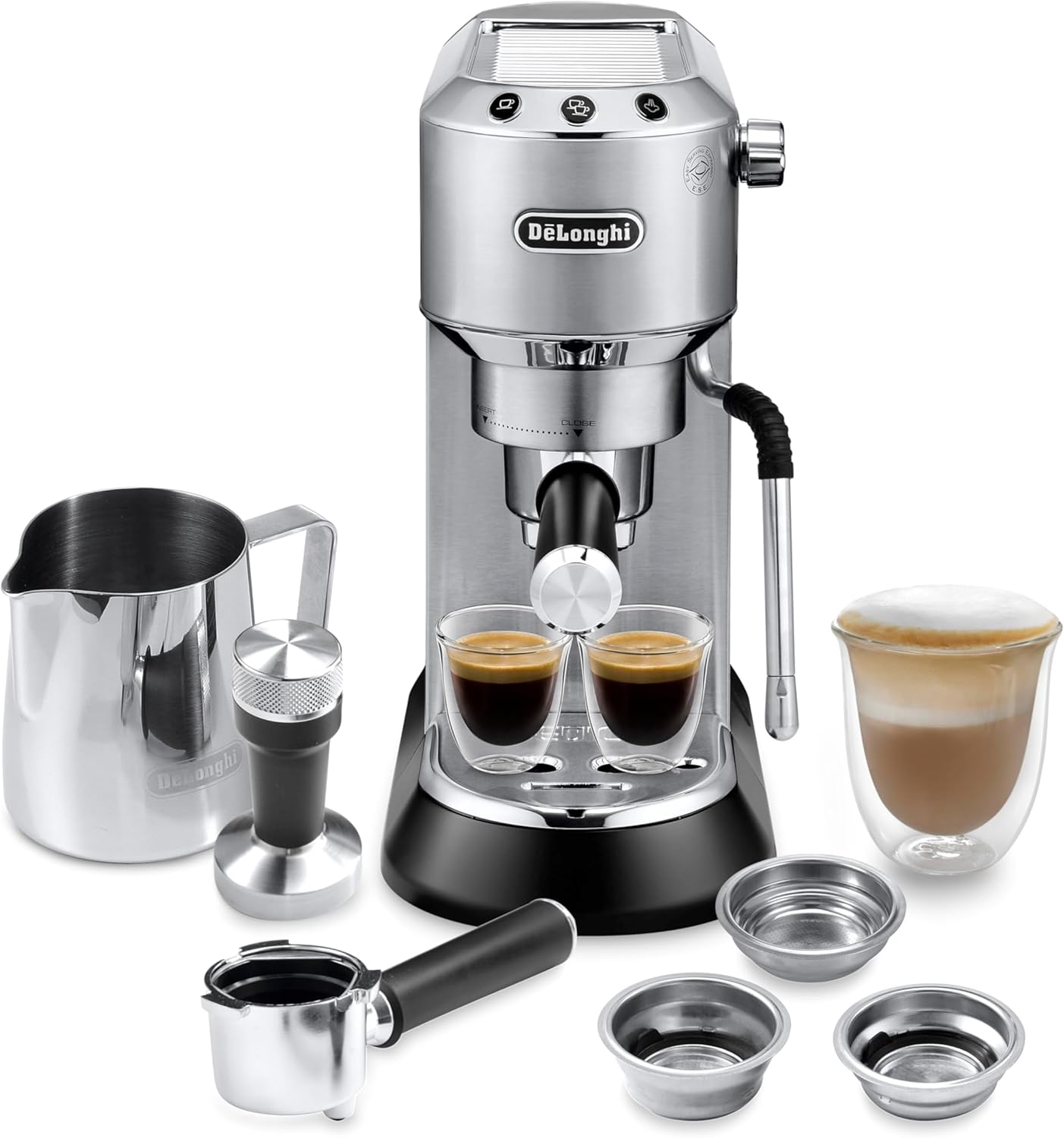 De'Longhi Dedica Arte Espresso Machine - MyLatteArt Milk Foam Nozzle, Precision Steam Wand, Steel Tamper Included - Create Perfect Espresso, Cappuccinos, and Latte Art at Home - EC885.M