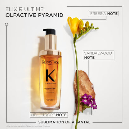 Kérastase Elixir Ultime, L'Huile Originale Refillable Hair Oil | Versatile Leave-In Oil to Smooth Frizz & Add Shine |Camellia, Marula and Argan Oils | For All Hair Types | 75ml