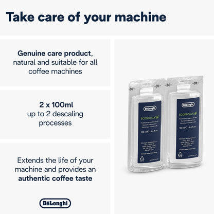 De'Longhi EcoDecalk Descaler, 500ml - Eco-Friendly Limescale Remover for Coffee Makers, Natural Lactic Acid, Preserves Coffee Flavor, Upto 3x Faster & More Effective than Citric Acid DLSC500