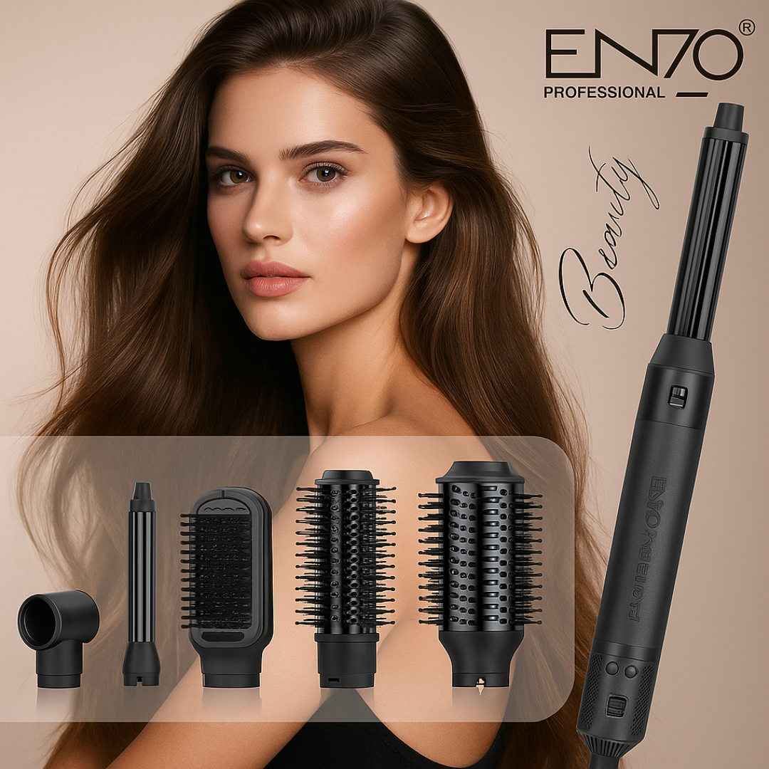 ENZO B1-1 6-in-1 Professional Hot Air Multi-Styler Brush - BLDC Motor – 1500W Ionic Hair Dryer, Curler, Straightener, and Comb