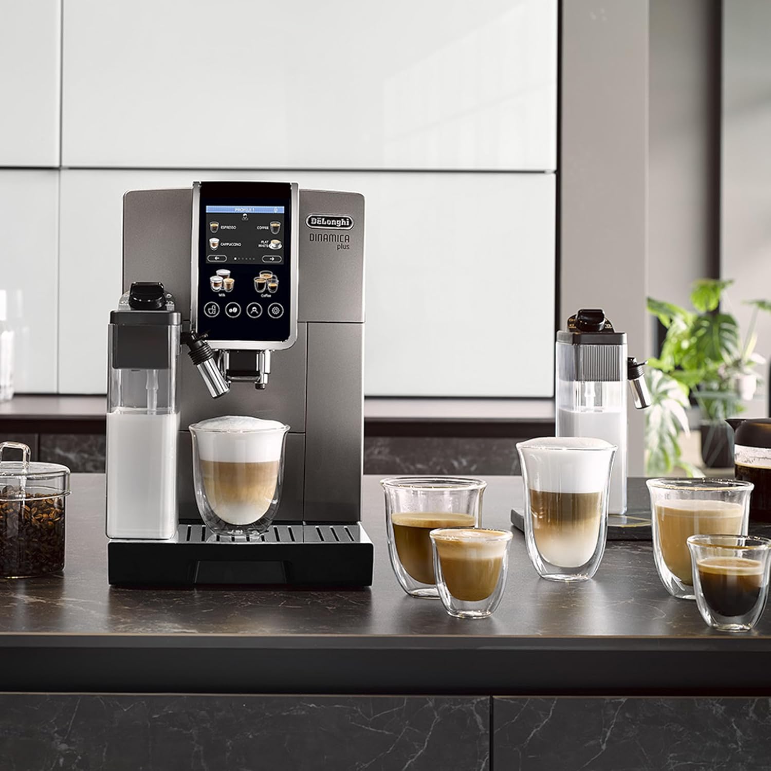DE'LONGHI Coffee Machine DINAMICA PLUS Fully Automatic Bean to Cup Coffee Machine, 24+ Functions, Ideal for Espresso, Americano, Cappuccino, Latte, Macchiato & Many More Coffee Recipes ECAM380.95.TB