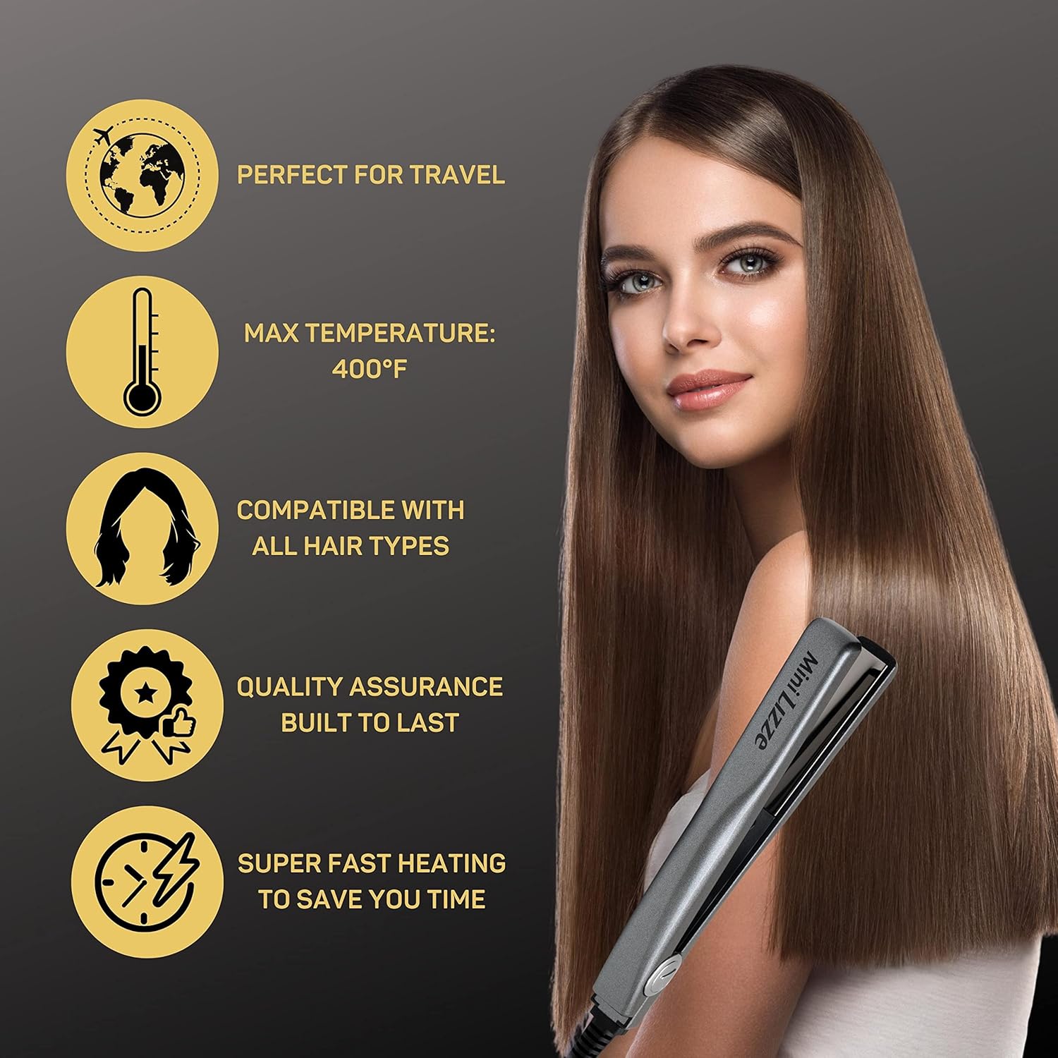 Lizze Mini Hair Straightening Iron Compact, Travel-Friendly Styling Tool Lizze