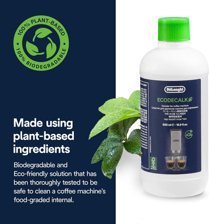 De'Longhi EcoDecalk Descaler, 500ml - Eco-Friendly Limescale Remover for Coffee Makers, Natural Lactic Acid, Preserves Coffee Flavor, Upto 3x Faster & More Effective than Citric Acid DLSC500
