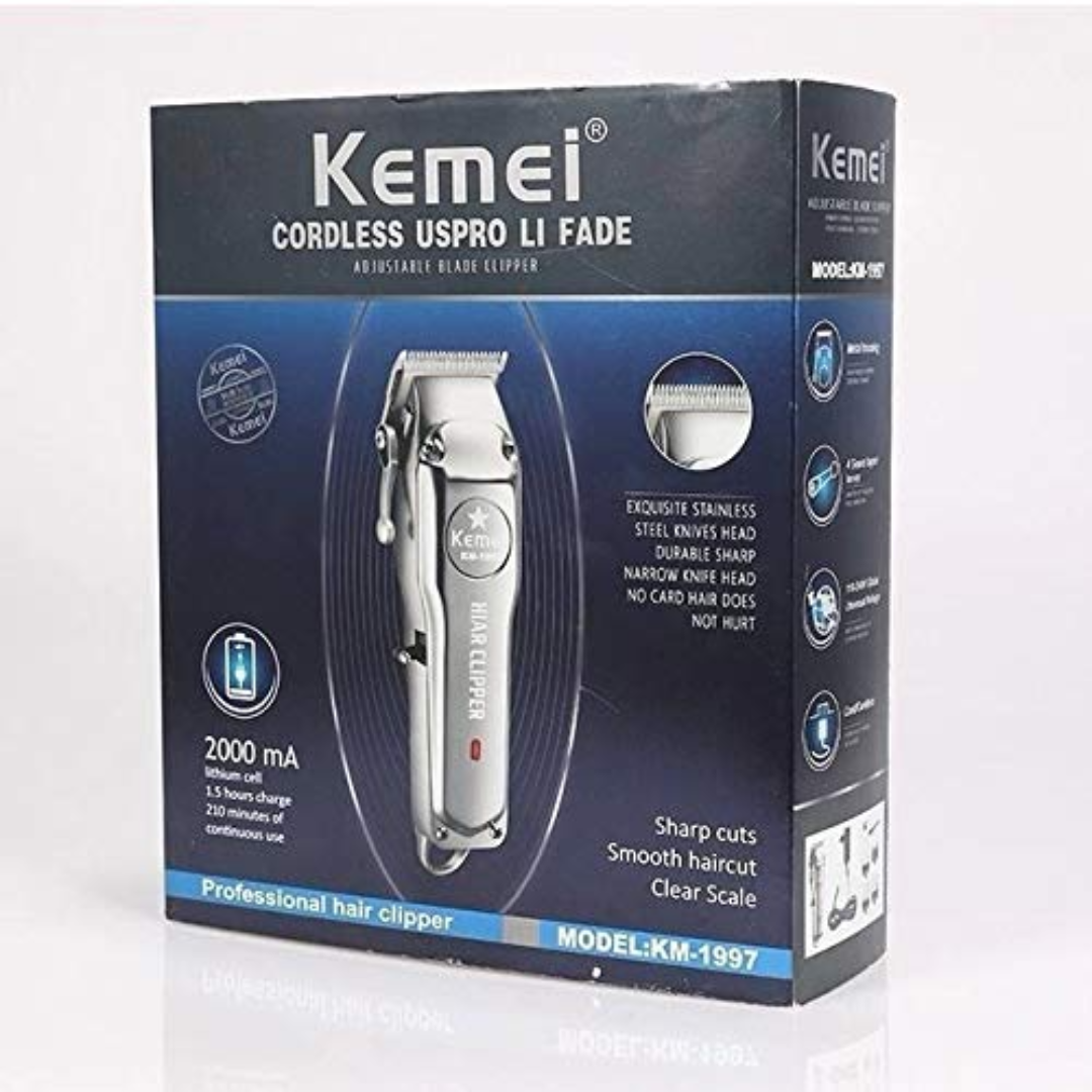 Kemei KM-1997 Professional Cordless Hair Clipper – All-Metal Body with Adjustable Blade & LED Display