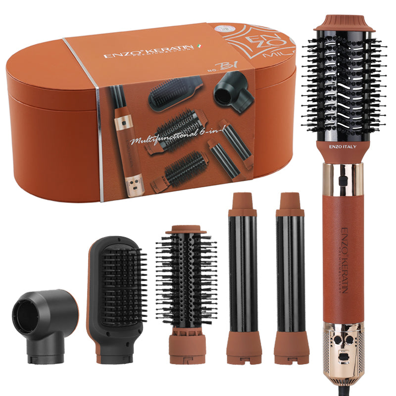 ENZO B1-2 6-in-1  Professional Hot Air Multi-Styler Brush - BLDC Motor – 1500W Ionic Hair Dryer, Curler, Straightener, and Comb