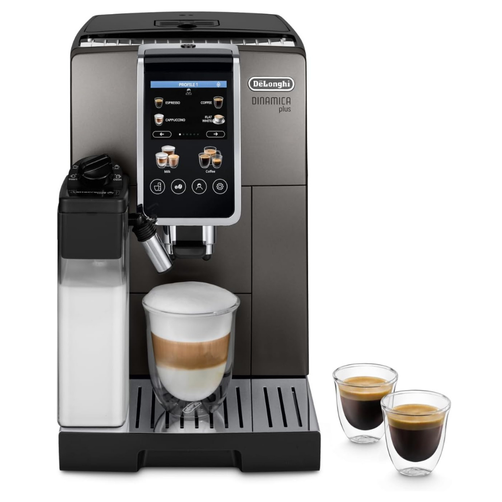 DE'LONGHI Coffee Machine DINAMICA PLUS Fully Automatic Bean to Cup Coffee Machine, 24+ Functions, Ideal for Espresso, Americano, Cappuccino, Latte, Macchiato & Many More Coffee Recipes ECAM380.95.TB