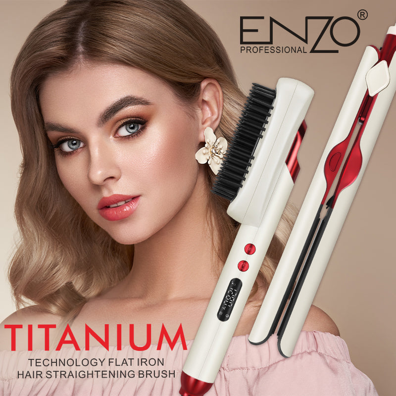 Enzo Professional EN-3846 Titanium Flat Iron – High Heat Straightening Brush
