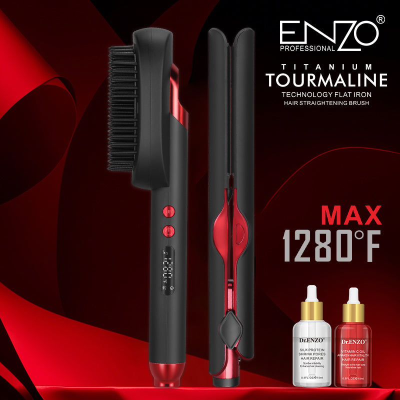 Enzo Professional EN-3846 Titanium Flat Iron – High Heat Straightening Brush