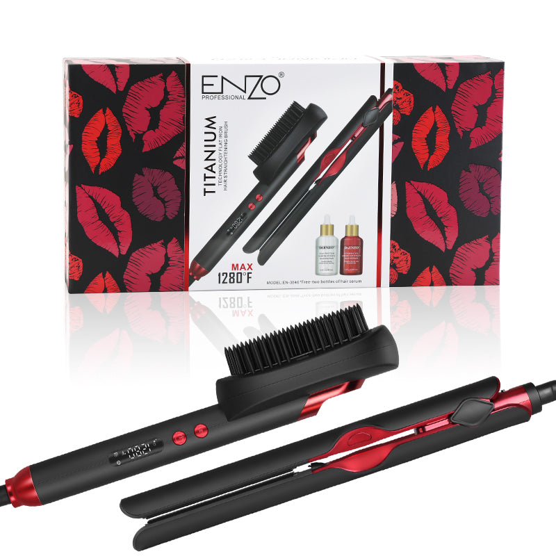 Enzo Professional EN-3846 Titanium Flat Iron – High Heat Straightening Brush