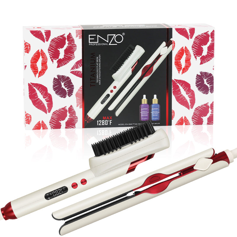 Enzo Professional EN-3846 Titanium Flat Iron – High Heat Straightening Brush