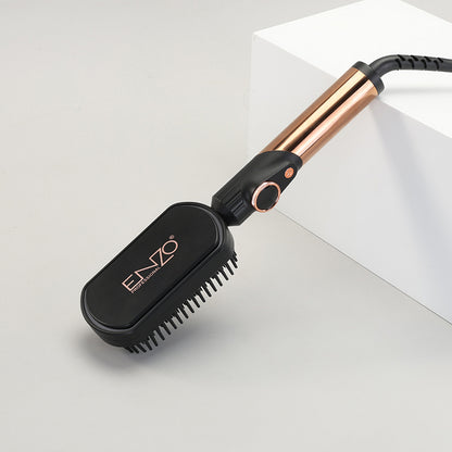 PrecisionWare ENZO EN-4002 Gold Hair Straightener Brush Salon Styler, Volumizer, and Ceramic Heating Ionic Hair Straightener Comb UAE Version