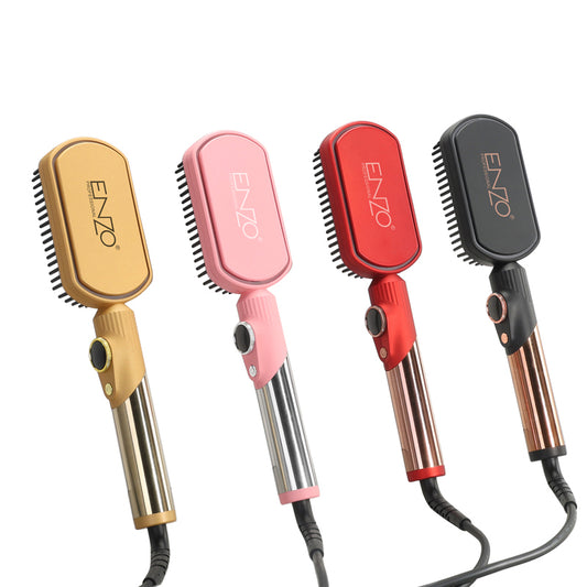 PrecisionWare ENZO EN-4002 Gold Hair Straightener Brush Salon Styler, Volumizer, and Ceramic Heating Ionic Hair Straightener Comb UAE Version