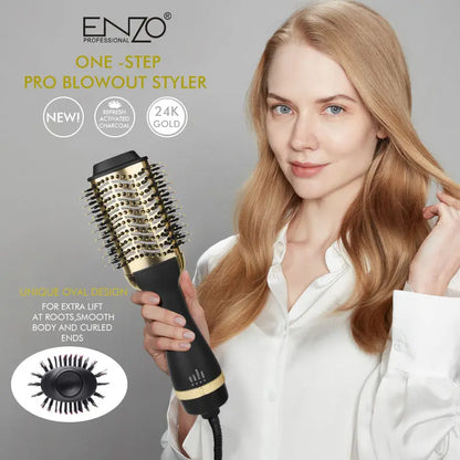 Enzo EN-4116 Electric Hair Straightening Brush – 24K Gold design for sleek, frizz-free styling