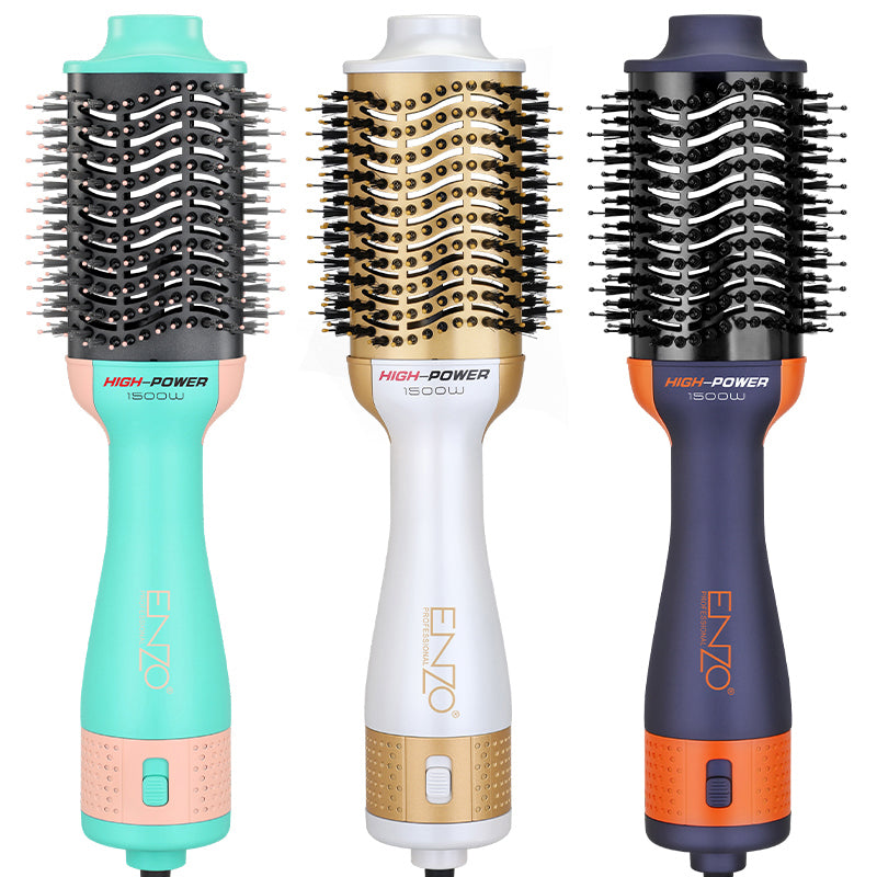 ENZO EN-4134 3-in-1 Electric Hair Styling Comb – Italian Brand | Negative Ion Technology | Fast Drying, Curling, Straightening & Volumizing - Intl Version - Purple