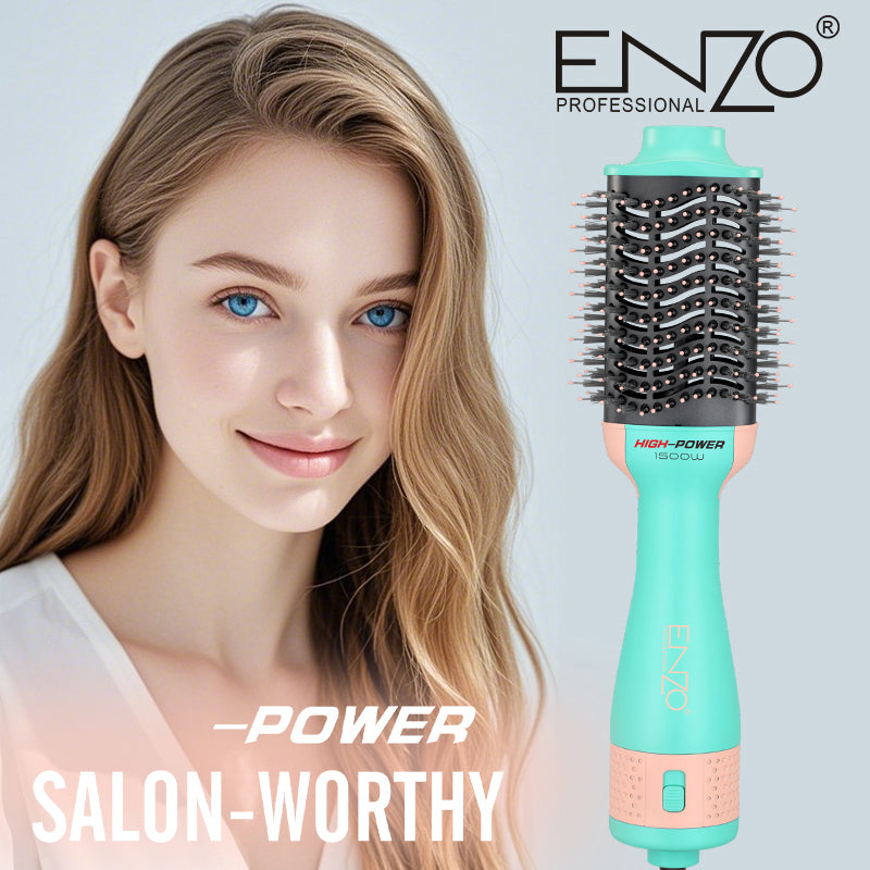 ENZO EN-4134 3-in-1 Electric Hair Styling Comb – Italian Brand | Negative Ion Technology | Fast Drying, Curling, Straightening & Volumizing - Intl Version - Purple