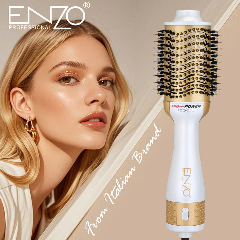 ENZO EN-4134 3-in-1 Electric Hair Styling Comb – Italian Brand | Negative Ion Technology | Fast Drying, Curling, Straightening & Volumizing - Intl Version - Purple