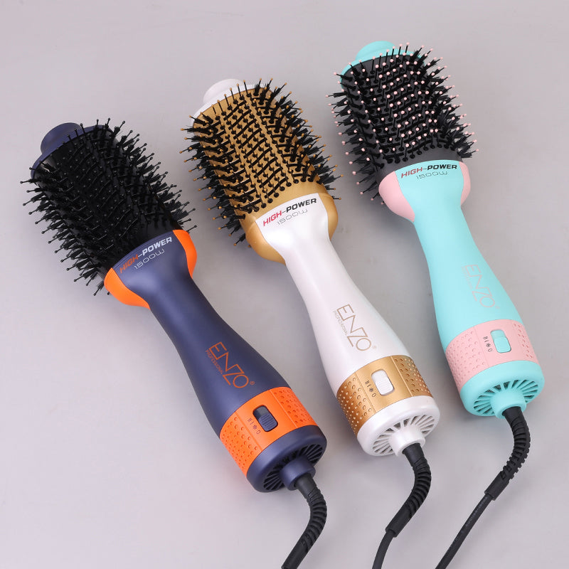 ENZO EN-4134 3-in-1 Electric Hair Styling Comb – Italian Brand | Negative Ion Technology | Fast Drying, Curling, Straightening & Volumizing - Intl Version - Purple