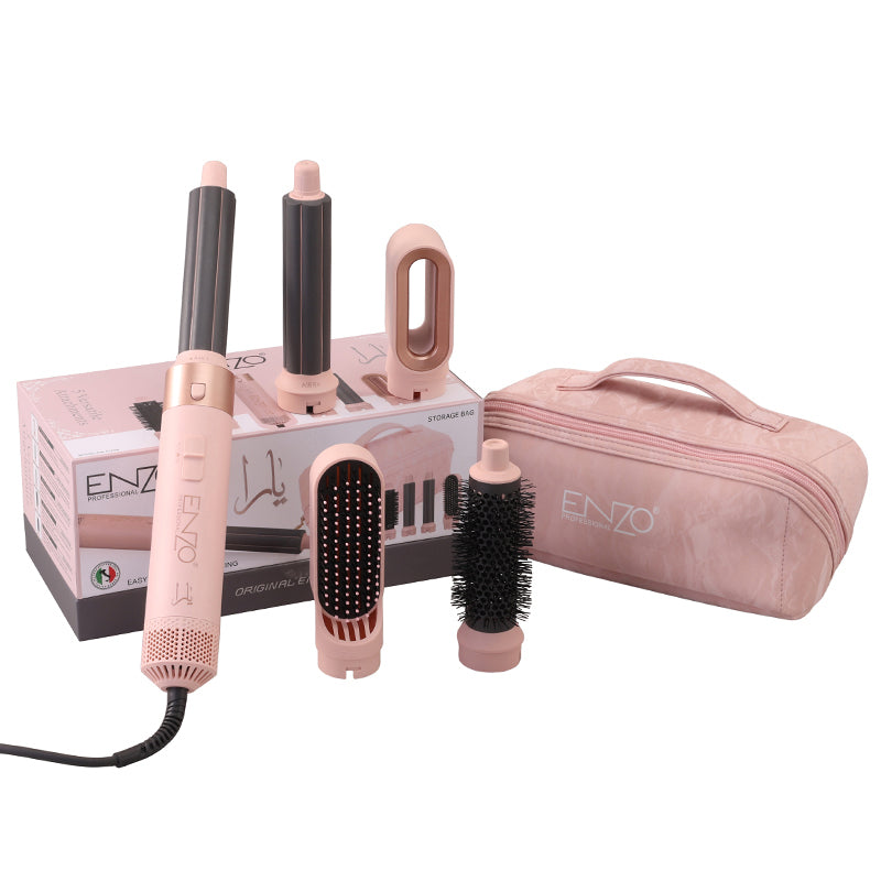 ENZO EN-4142B 5-in-1 Professional Hot Air Styler Brush Set | Hair Dryer, Volumizer & Curler