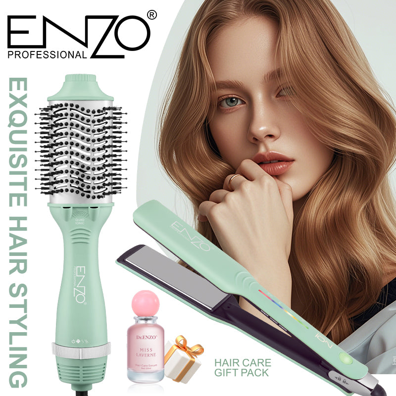 ENZO EN-511 New Electric Straightener Curler One Step Hot Air Hair Blow Dryer Brush 3 in 1 Multi Styler Curling Iron Comb Set