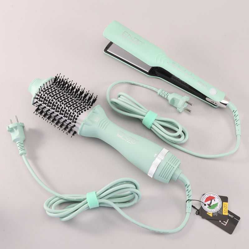ENZO EN-511 New Electric Straightener Curler One Step Hot Air Hair Blow Dryer Brush 3 in 1 Multi Styler Curling Iron Comb Set