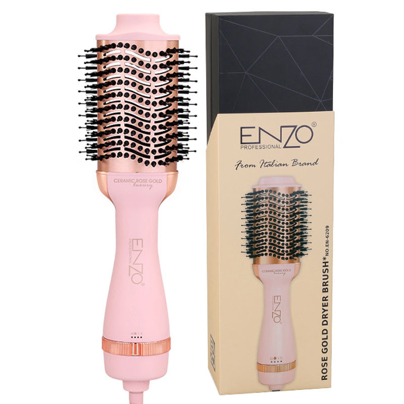 ENZO EN-6209 One-Step 1500W – 2-in-1 Hot Air Brush and Blow Dryer, Adjustable Heat & Speed Settings, Ceramic Coated Barrel-Intl Version-(Pink)